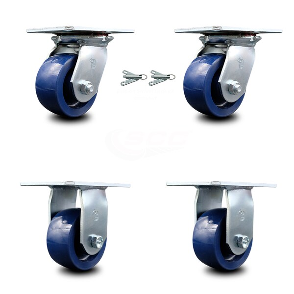 4 Inch Solid Poly Caster Set with Ball Bearing 2 Swivel Lock and 2 Rigid SCC